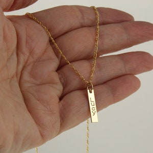 14K gold filled pendant necklace | Engraved vertical bar pendant | Small name pendant | Gold filled bar necklace | Bar engraved necklace