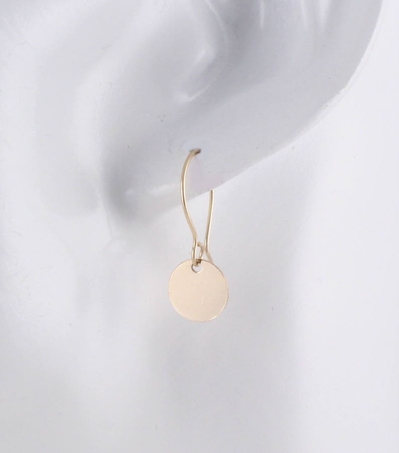 14K gold filled disc earrings Dainty gold earrings Dangle earrings Round drop earrings Gold circle earrings Small gold earrings image 9