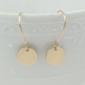 14K gold filled disc earrings Dainty gold earrings Dangle earrings Round drop earrings Gold circle earrings Small gold earrings image 5