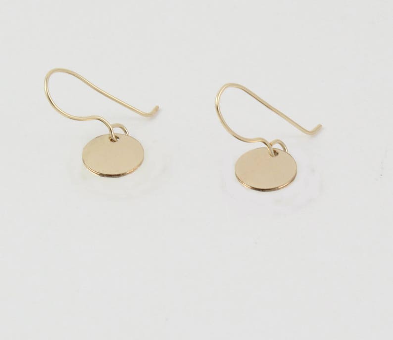 14K gold filled disc earrings Dainty gold earrings Dangle earrings Round drop earrings Gold circle earrings Small gold earrings image 2