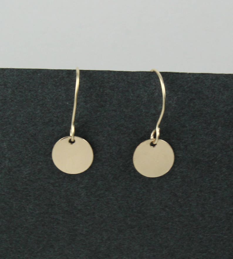 14K gold filled disc earrings Dainty gold earrings Dangle earrings Round drop earrings Gold circle earrings Small gold earrings image 3