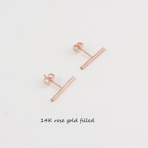 14K gold filled bar studs Sterling silver studs Rose gold filled earrings 15mm stud earrings Line stud earrings Unisex earrings 14K Rose Gold Filled