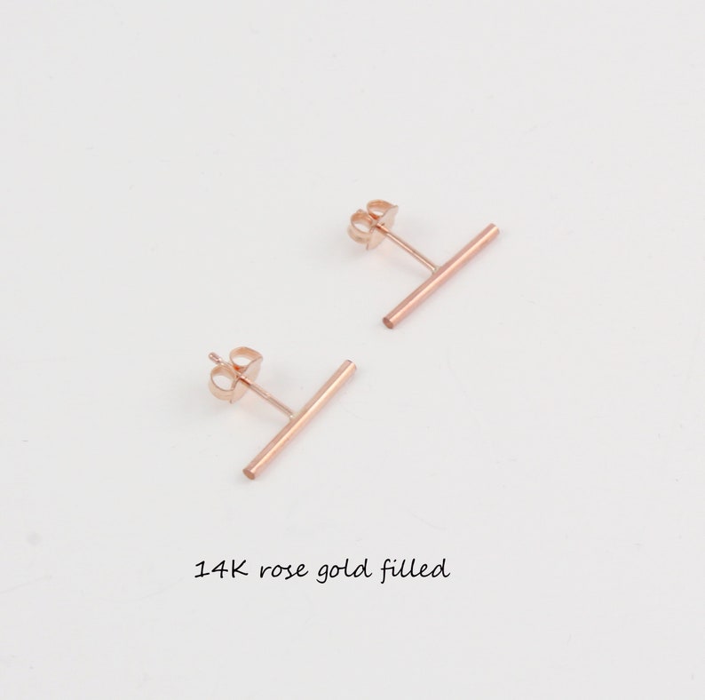 14K gold filled bar studs Sterling silver studs Rose gold filled earrings 15mm stud earrings Line stud earrings Unisex earrings 14K Rose Gold Filled