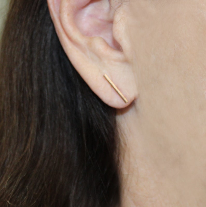 14K gold filled bar studs Sterling silver studs Rose gold filled earrings 15mm stud earrings Line stud earrings Unisex earrings zdjęcie 9