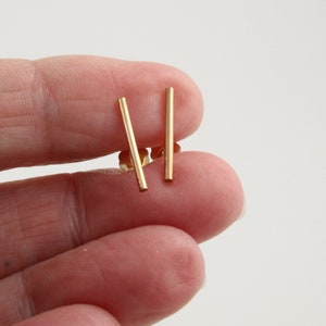 14K gold filled bar studs Sterling silver studs Rose gold filled earrings 15mm stud earrings Line stud earrings Unisex earrings zdjęcie 7