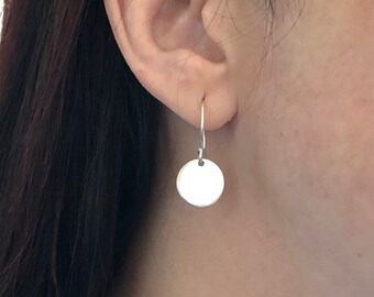 Sterling silver disc earrings | Small dangle earrings | Round drop circle earrings | Classic earrings | 10mm or 13mm coin silver earrings