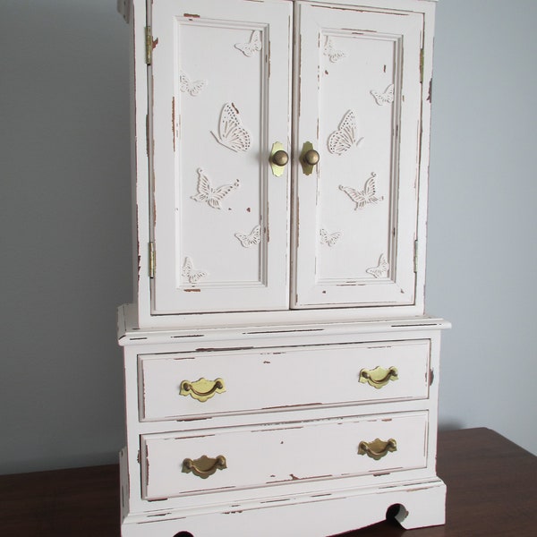 Vintage Doll Wardrobe Armoire Whisper Pink Distressed Shabby Cottage Farmhouse Chic Butterflies