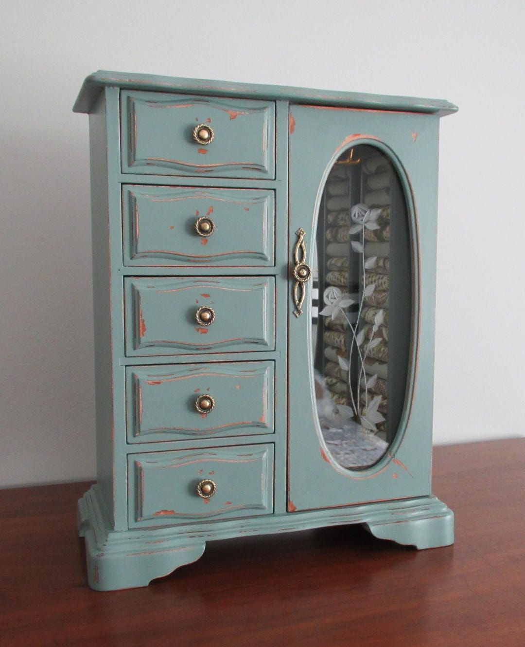 Vintage Jewelry Armoire Box Chest Organizer Aqua Green Blue Distressed Photo Inspiration