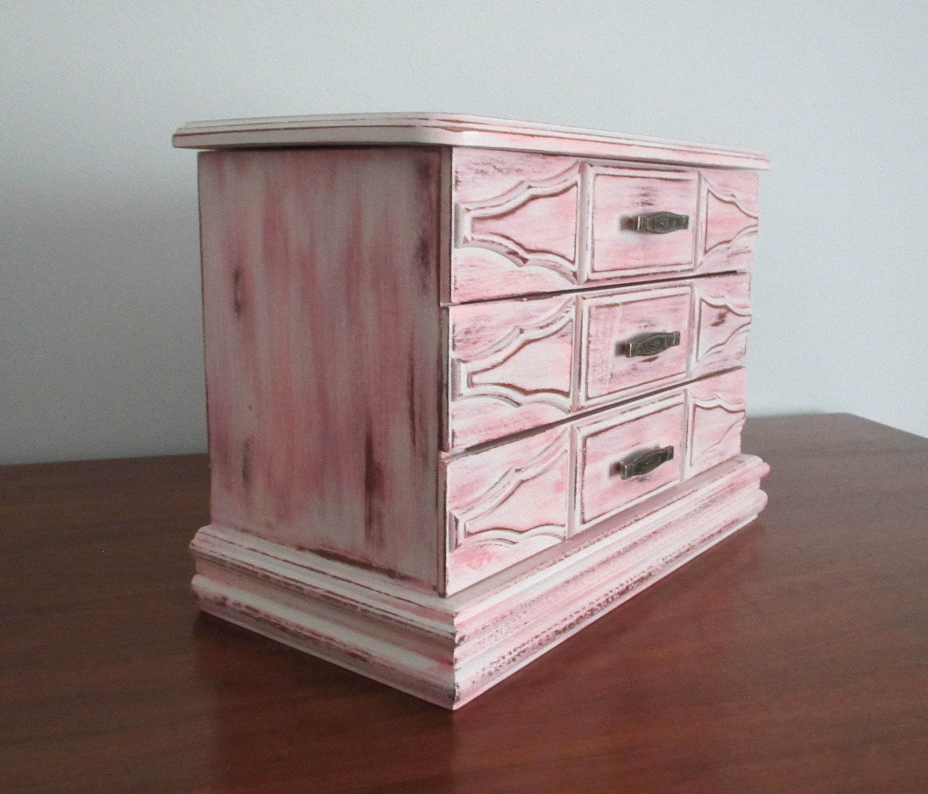 Vintage Jewelry Box Chest Organizer Weathered Coral Pink Distressed ...