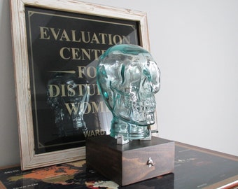 Recycled Glass Skull Lamp Frankenstein Edison Bulb Rocker Metalhead Mod Industrial Desk Accent Table Lamp Teen Man Cave Game Room