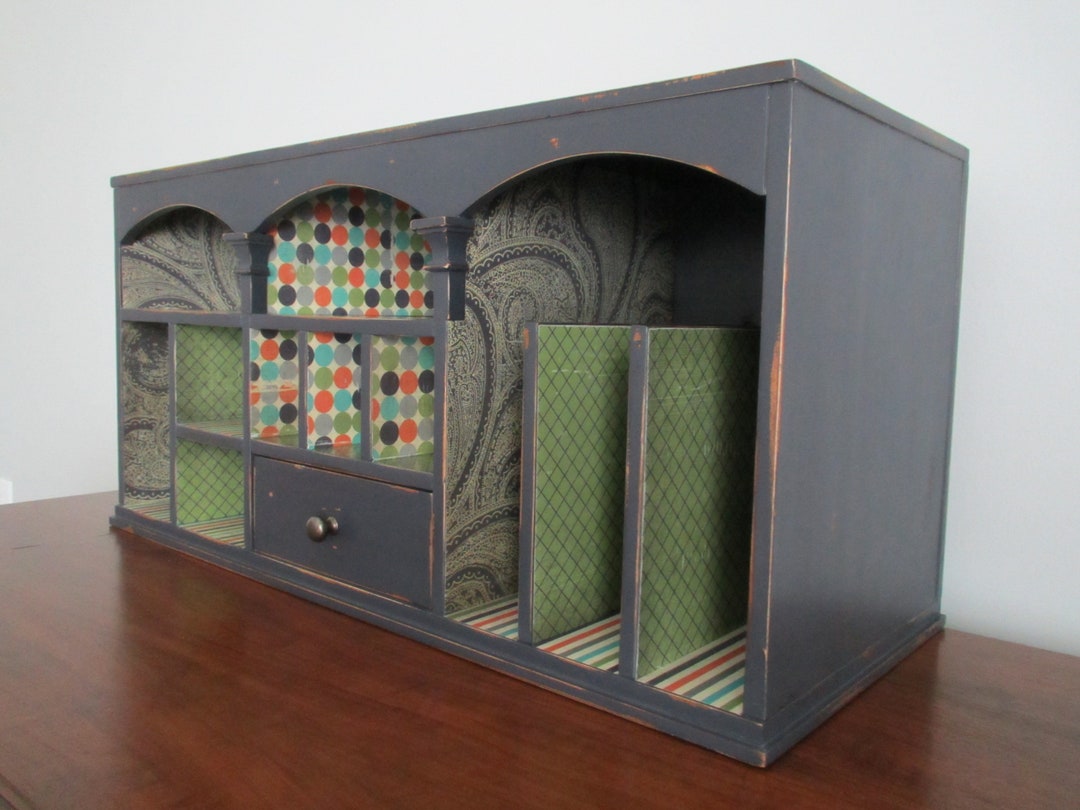 Ballard Designs Desk Secretary Office Mail Sorter Organizer Navy Blue