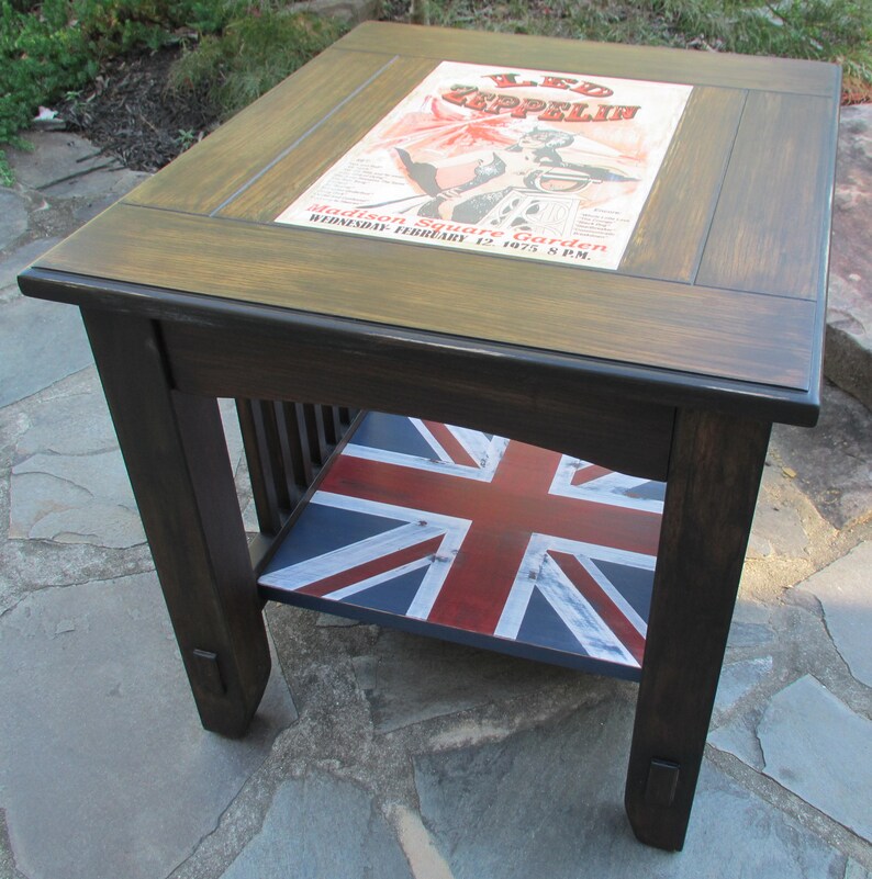 Led Zeppelin Union Jack End Table Mission Craftsman Vintage Tour Poster Repro Classic Rock U.K British Man Cave Audiophile England