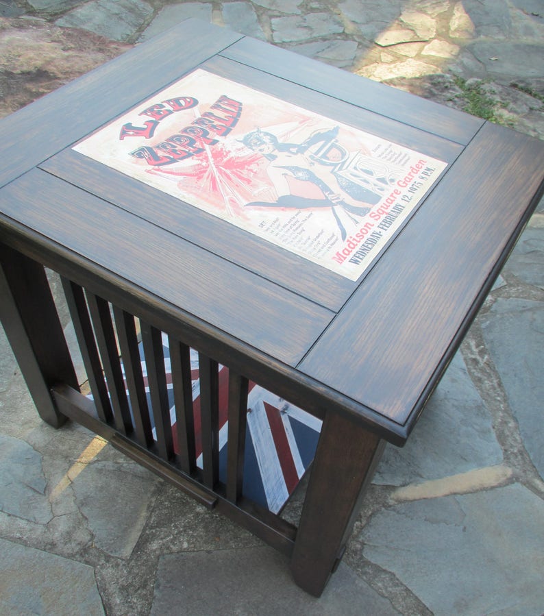 Led Zeppelin Union Jack End Table Mission Craftsman Vintage Tour Poster Repro Classic Rock U.K British Man Cave Audiophile England