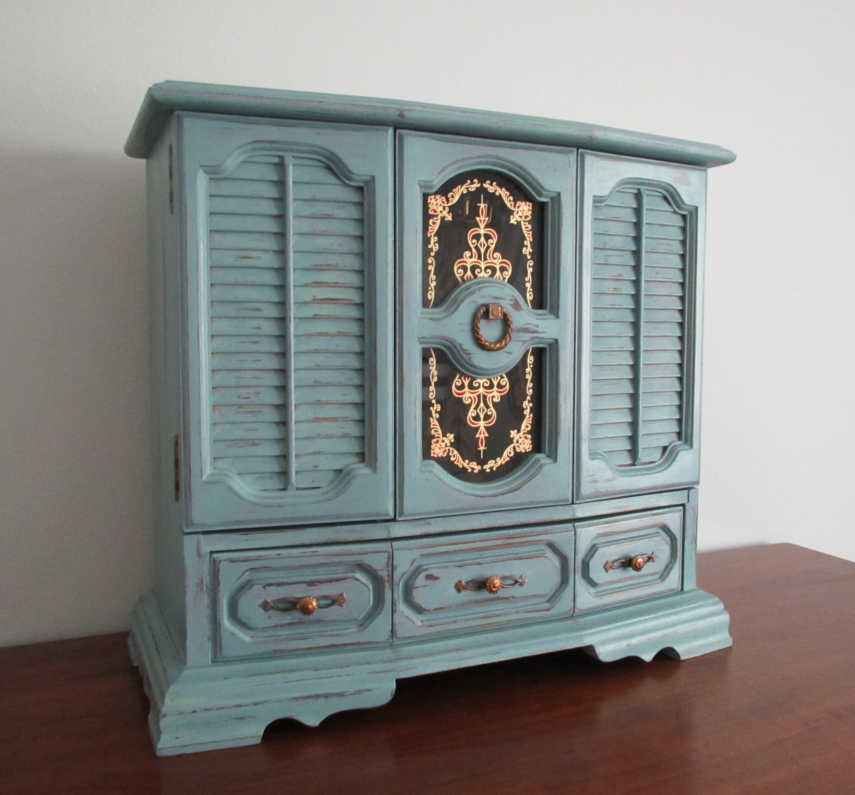Curated visual reference: Jewelry Armoires Coastal Reference: Vintage Jewelry Box Armoire Chest Organizer Japan Weathered Distressed