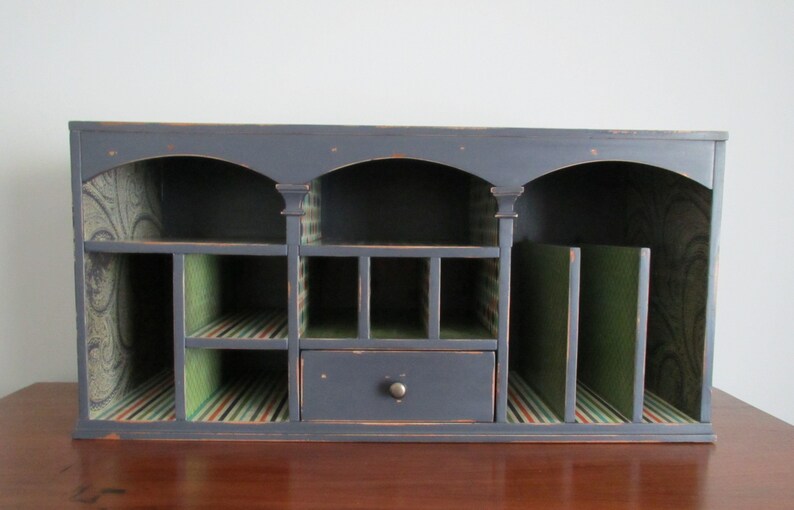 Ballard Designs Desk Secretary Office Mail Sorter Organizer Navy Blue