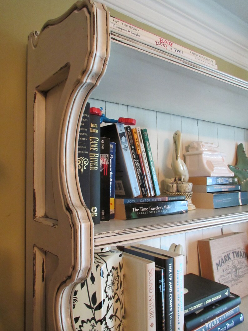 Vintage Dining Kitchen China Hutch Plate Rack Bookshelf Leaded