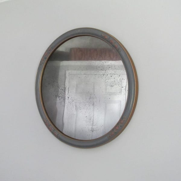 Vintage Round Wood Gold Lavender Purple Raised Relief Floral Frame Mercury Mirror Glass Finish