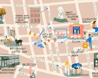 Illustrated Map of Downtown Brooklyn Print