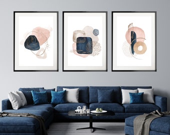 Navy Blush Wall Art Etsy
