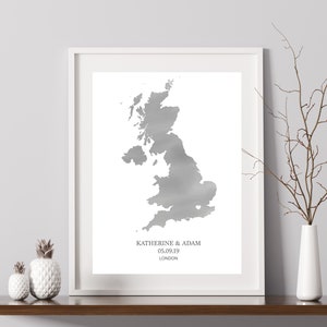 Impression de carte personnalisée au Royaume-Uni, cadeau d’anniversaire en papier, cadeau de mariage personnalisé, impression de lieu mémorable, cadeau du 1er anniversaire