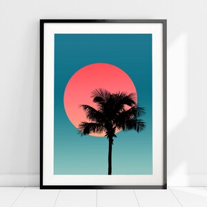 Tropical Art Print, Palm Tree Wall Art, Tropical Palm Beach Wall Decor, Abstract Wall Art, Vibrant Tropical Print, Living Room Wall Art