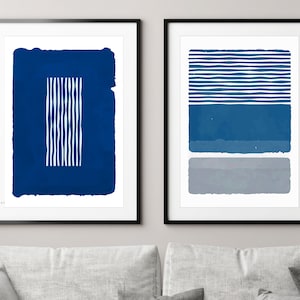 Blaues und Graues Abstraktes Kunstset von 2 Drucken, Blaue Wandkunst Druck Set von 2, Minimalistisches Kunstset, Modernes Druckset, Wohnzimmer Kunst, Wohndekor