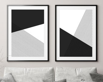 Minimalist Geometric Set of 2 Art Prints, Black and White Wall Art Print Set, Modern Print Set, Abstract Art, Wall Decor, Nordic Wall Art