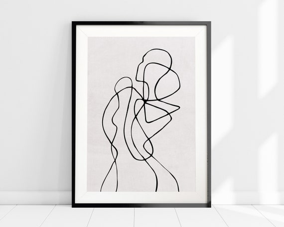 Abstract Figure Line Art Print, Female Body Line Art, Minimalist Grey Wall Art, Line Drawing Art Poster, Boho Grey Home Decor, Big Wall Art
