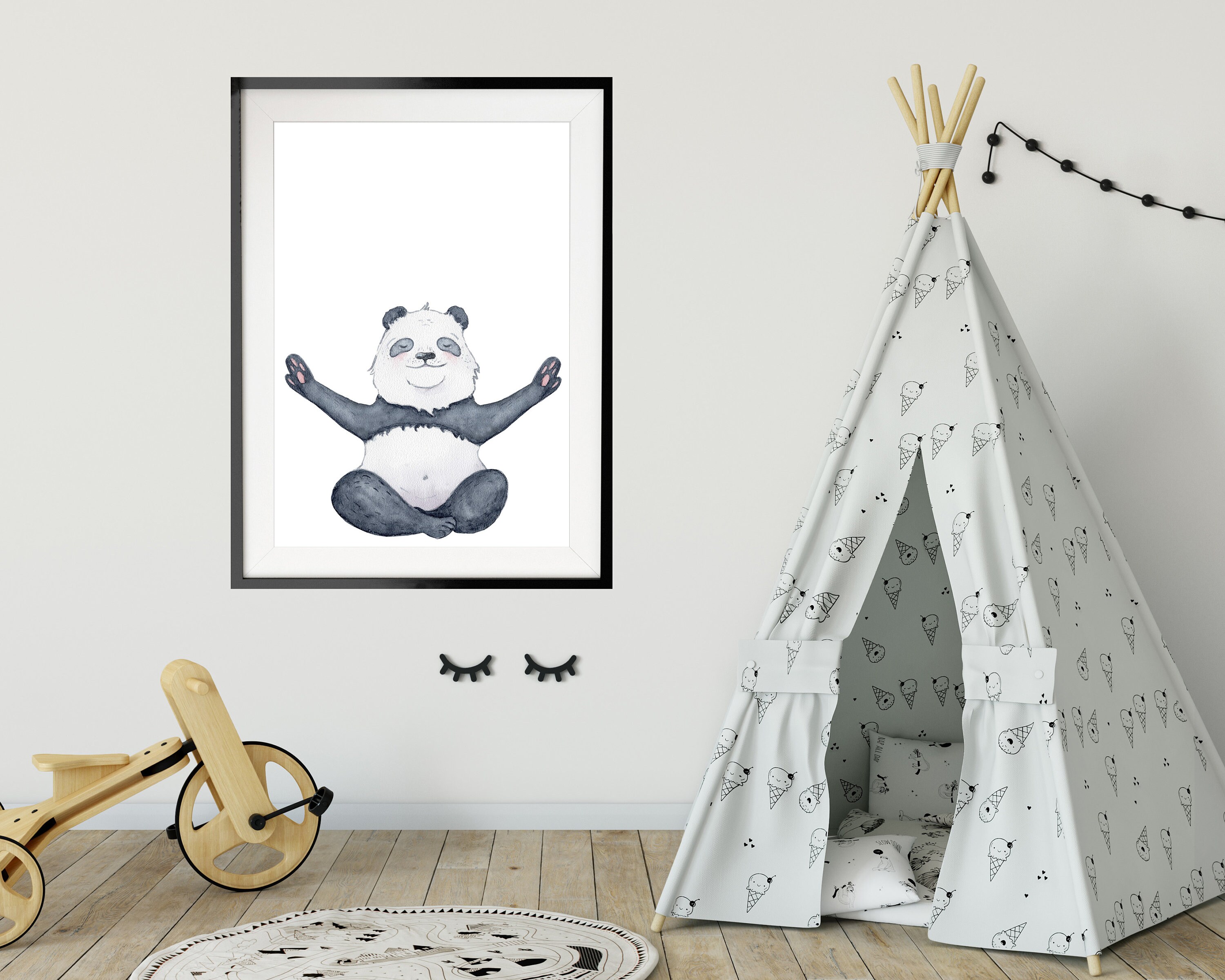 Panda Nursery Print Meditating Panda Nursery Wall Art | Etsy