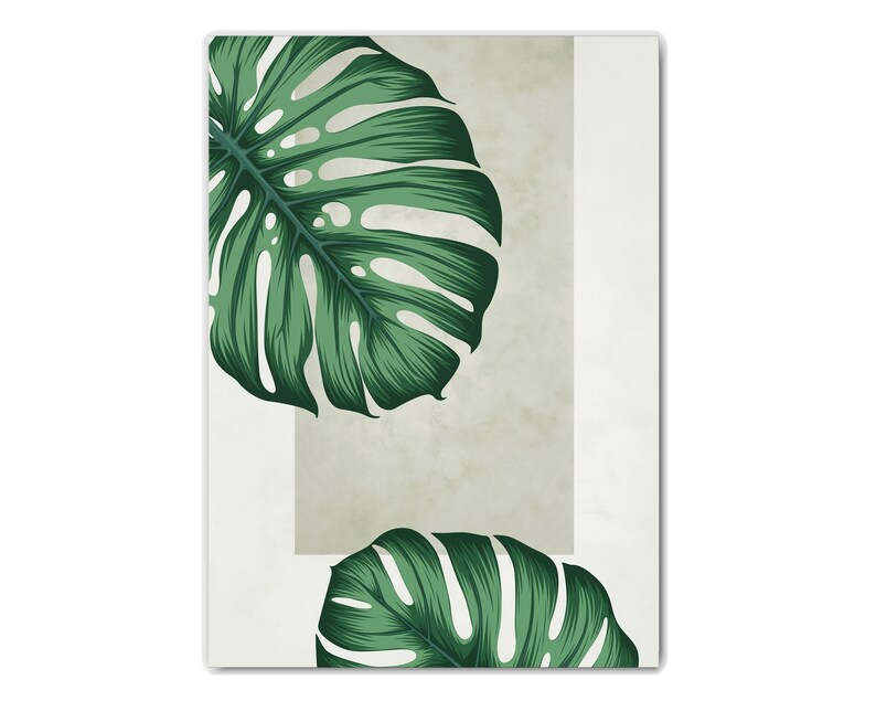 Tropical Leaves Print Set of 3 Green and Beige Wall Art | Etsy