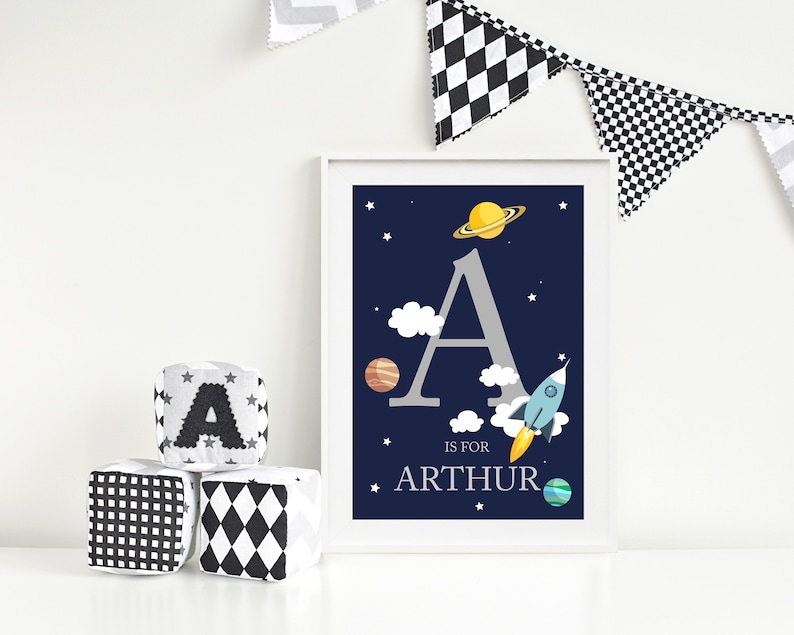 Personalised Space Themed Nursery Print Nursery Name Wall Etsy UK