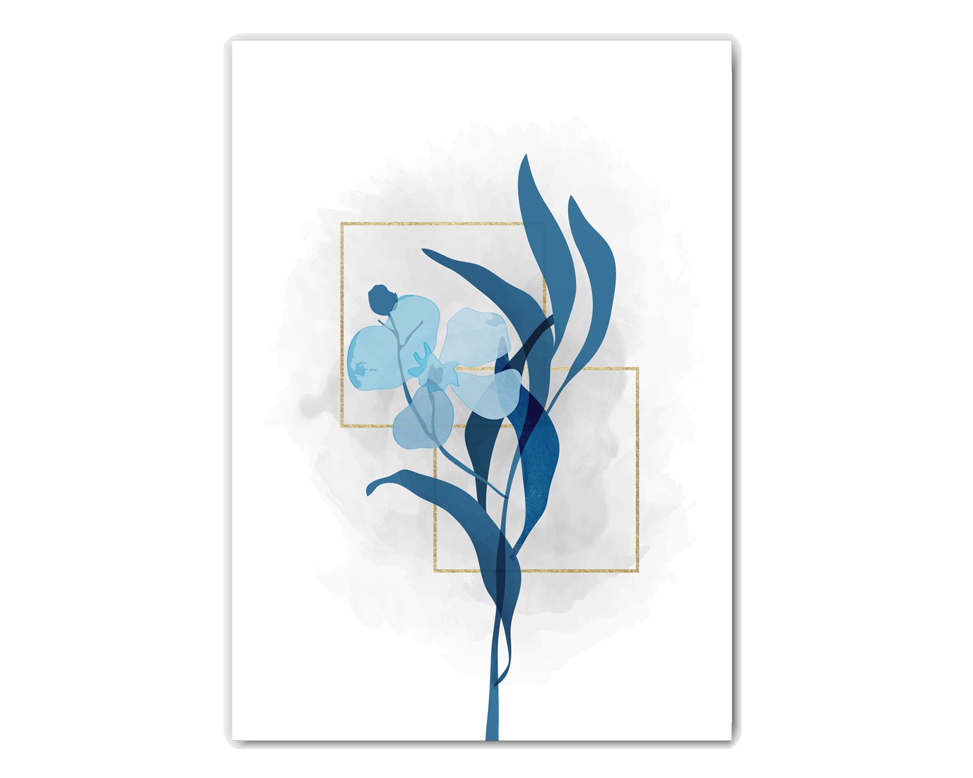 Set of 3 Flower Art Prints Blue and Grey Minimalist Abstract Etsy