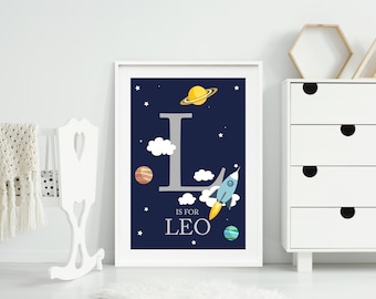 Personalised Space Themed Nursery Print, Nursery Name Wall Art, Space Nursery Art, Boys Name Print, Stars and Planets Nursery Wall Decor