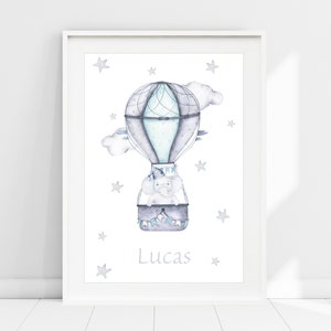 Elephant Nursery Print, Baby Name Print, Personalised Nursery Print, Boys Name Print, Safari Wall Art, New Baby Gift, Hot Air Balloon Print