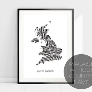 Uk Karte Fingerabdruck Kunstdruck, Großbritannien Landkarte Druck, Großbritannien Karte Reise Wandkunst, Moderne Karte Kunstdruck Poster, UK Wandkunst