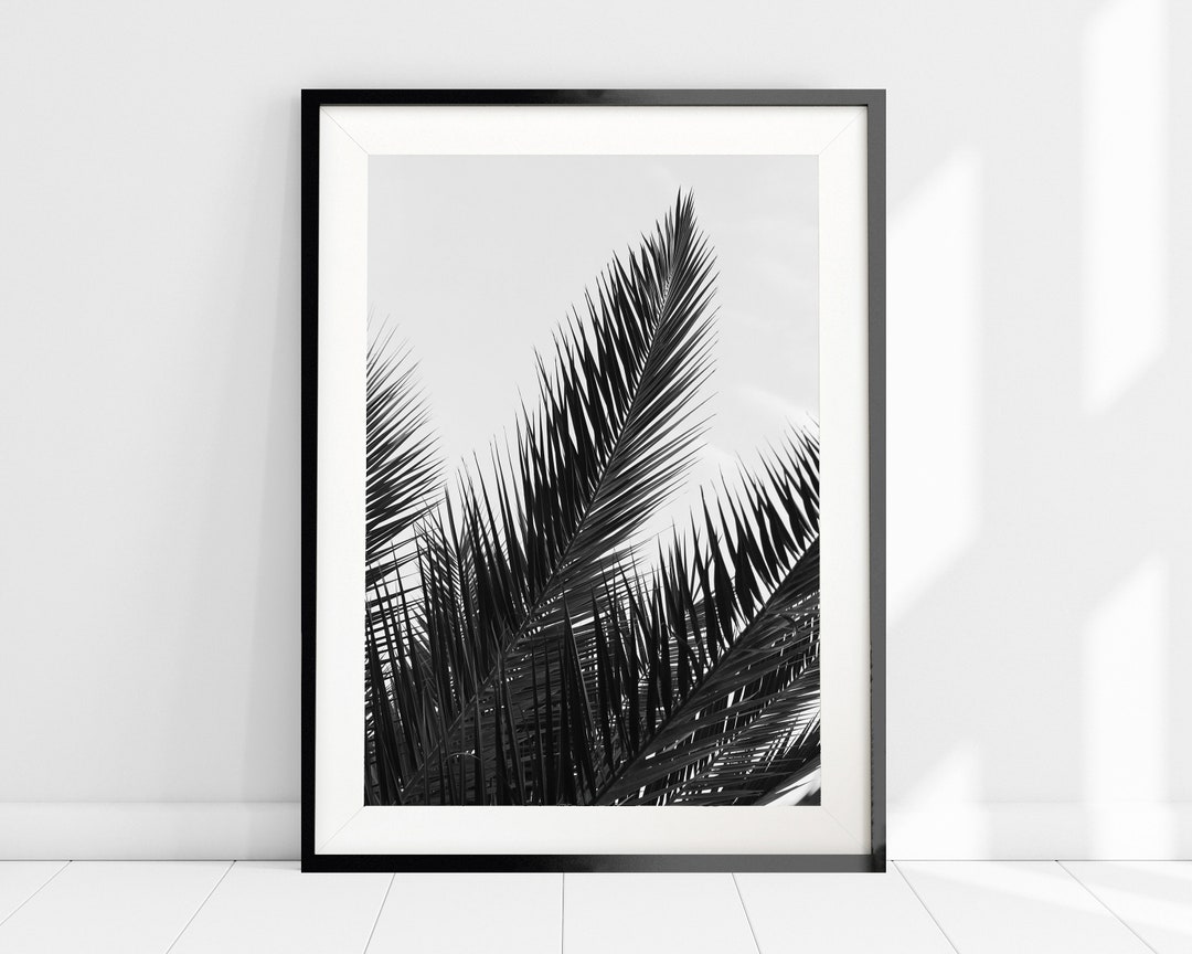 Palm Leaf Wall Art Print, Black and White Print, Grey Wall Art Print ...