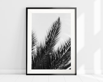 Palm Leaf Wall Art Print, Black and White Print, Grey Wall Art Print, Botanical Print, Palm Tree Print, Tropical Art, Tropical Home Decor