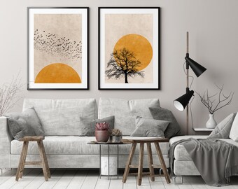 Sunset Silhouette Set of 2 Prints, Wall Art Set, Abstract Art Prints Set, Nordic Minimalist Art, Nature Posters, Fine Art, Boho Home Decor