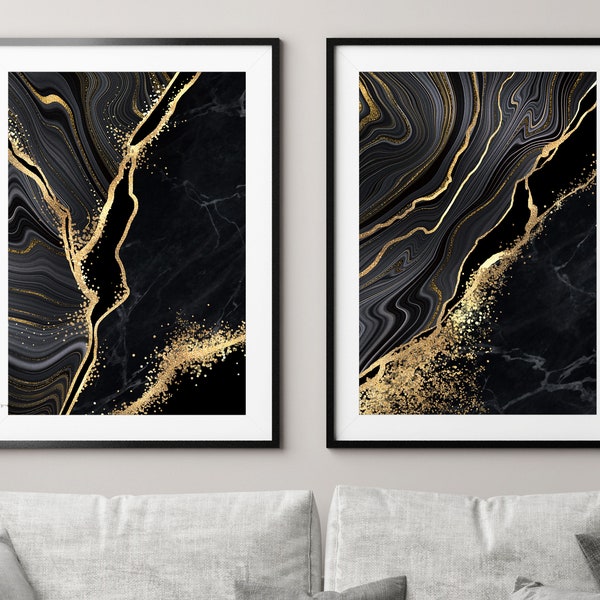 Black and Gold Abstract Art Etsy