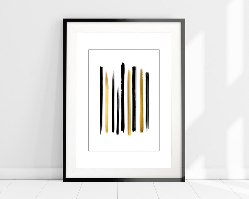 Black and Gold Wall Art Print Minimalist Abstract Art Modern Etsy