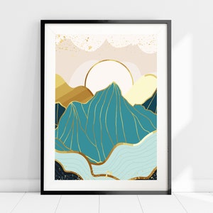 Nordic Mountains Art Print, Modern Sunset Wall Art, Scandinavian Mountain Art, Abstract Minimalist Art, Home Office Art, Living Room Decor