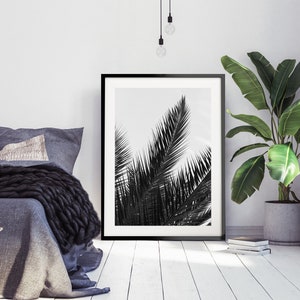 Palm Leaf Wall Art Print, Black and White Print, Grey Wall Art Print ...