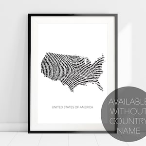 USA Karte Fingerabdruck Kunstdruck, USA Country Print, Amerika Karte Wandkunst, Amerikanische Reise Wandkunst, Moderne Wohndekoration, USA Kunstdruck