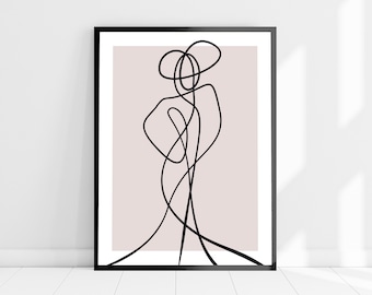 Pink Minimalist Art Print, Fashion Wall Art, Woman Line Art, Dusky Pink Art Decor, Girls Bedroom Art, Feminine Home Decor, Abstract Line Art