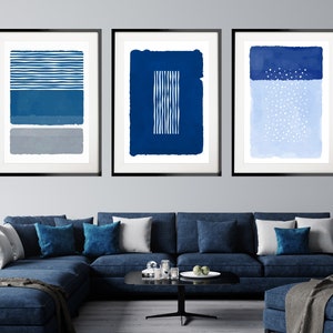 Abstract Light Blue and Grey Print Set of 3, Minimalist Wall Art Set of 3, Modern Home Decor, Blue and White Print Set, Nordic Art Prints