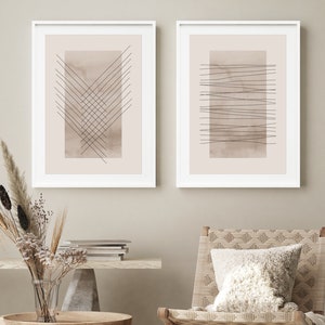 Minimalistisches Line Print 2er Set, Beige Nordisches Wandkunst Set, Abstrakte Line Art, skandinavische Kunst, Neutrale Japandi Kunstdrucke, Boho Wanddekoration