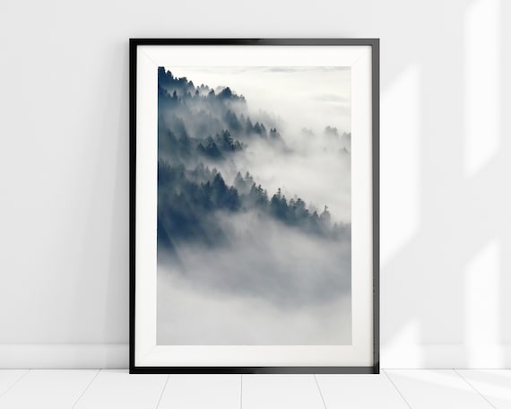 Nordic Foggy Forest Print, Nature Green Fir Trees Wall Art, Minimalist Scandinavian Wall Decor, Misty Woodland Art Print, Nordic Home Decor
