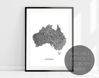 Australia Map Fingerprint Art Print Poster, Australia Country Print, Australia Map Travel Wall Art, Modern Home Decor, Aussie Art Print