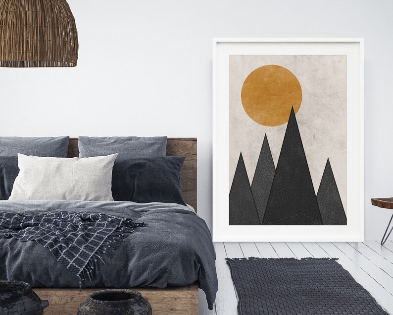Nordic Art Print Abstract Sun Mountains Wall Art Etsy UK