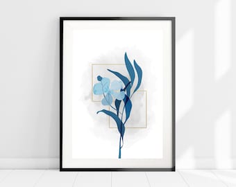 Minimalist Flower Wall Art, Botanical Print, Lily Print, Blue Grey Wall Art, Plant Print, Abstract Art, Floral Art Print, Living Room Decor